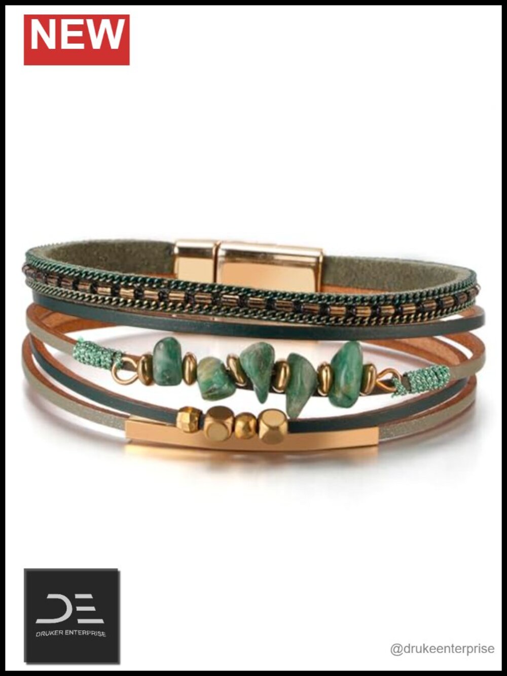 Layered Faux Leather Wrap Cuff Bracelet with Beads, Easy On/Off, Boho Western